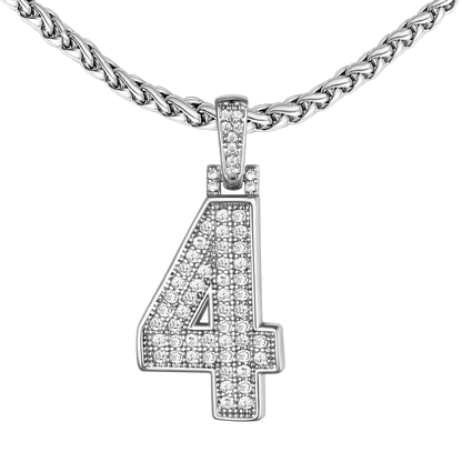 White Gold CZ Jersey Number Chain Necklace For Men Women