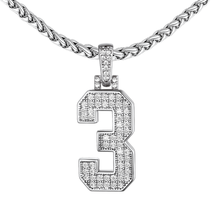 White Gold CZ Jersey Number Chain Necklace For Men Women