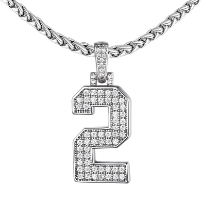 White Gold CZ Jersey Number Chain Necklace For Men Women