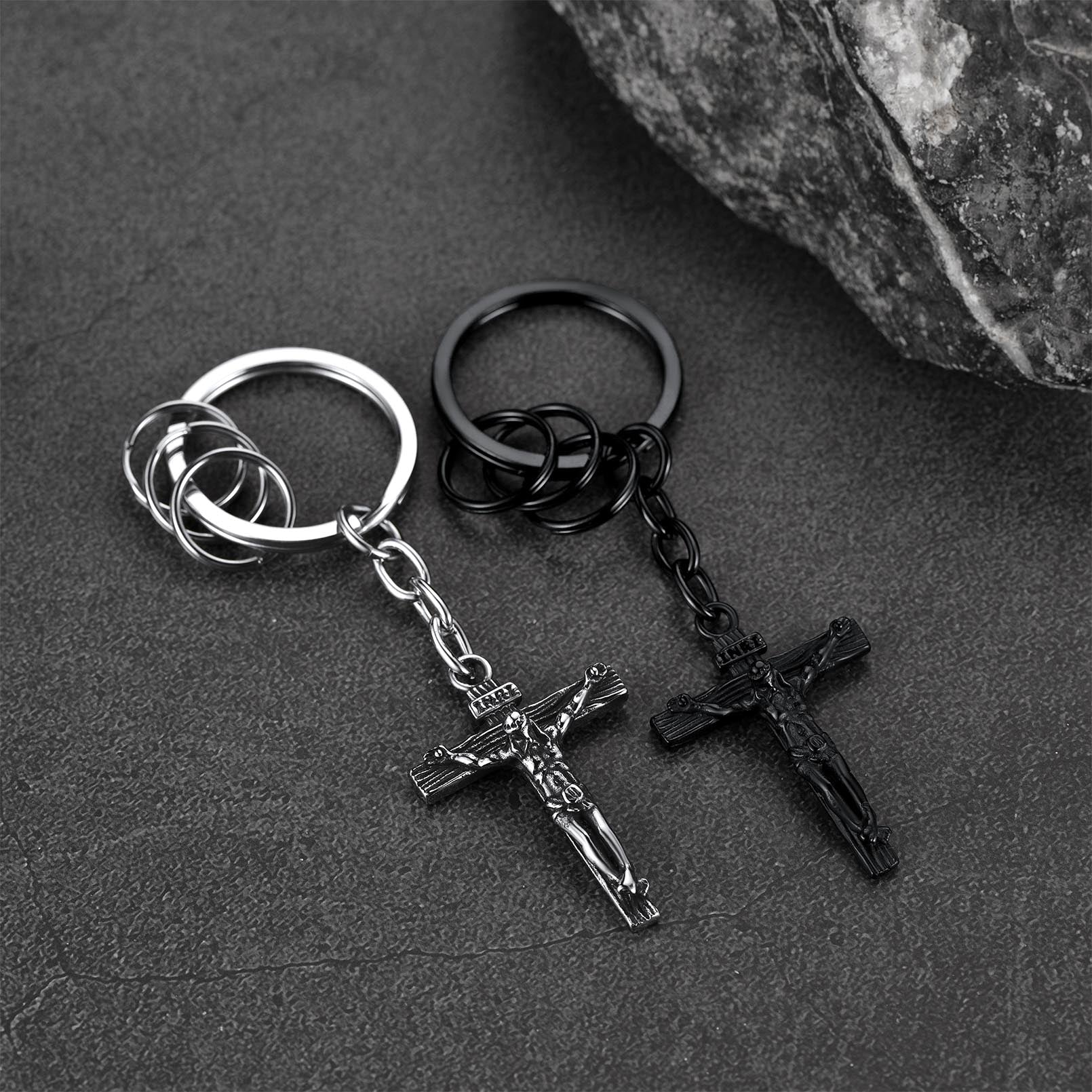 Stainless Steel Inri Jesus Cross Keychain for Men Women