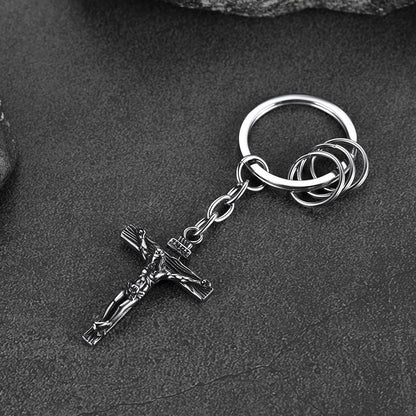 Stainless Steel Inri Jesus Cross Keychain for Men Women