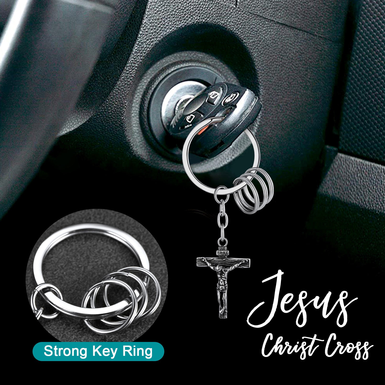 Stainless Steel Inri Jesus Cross Keychain for Men Women