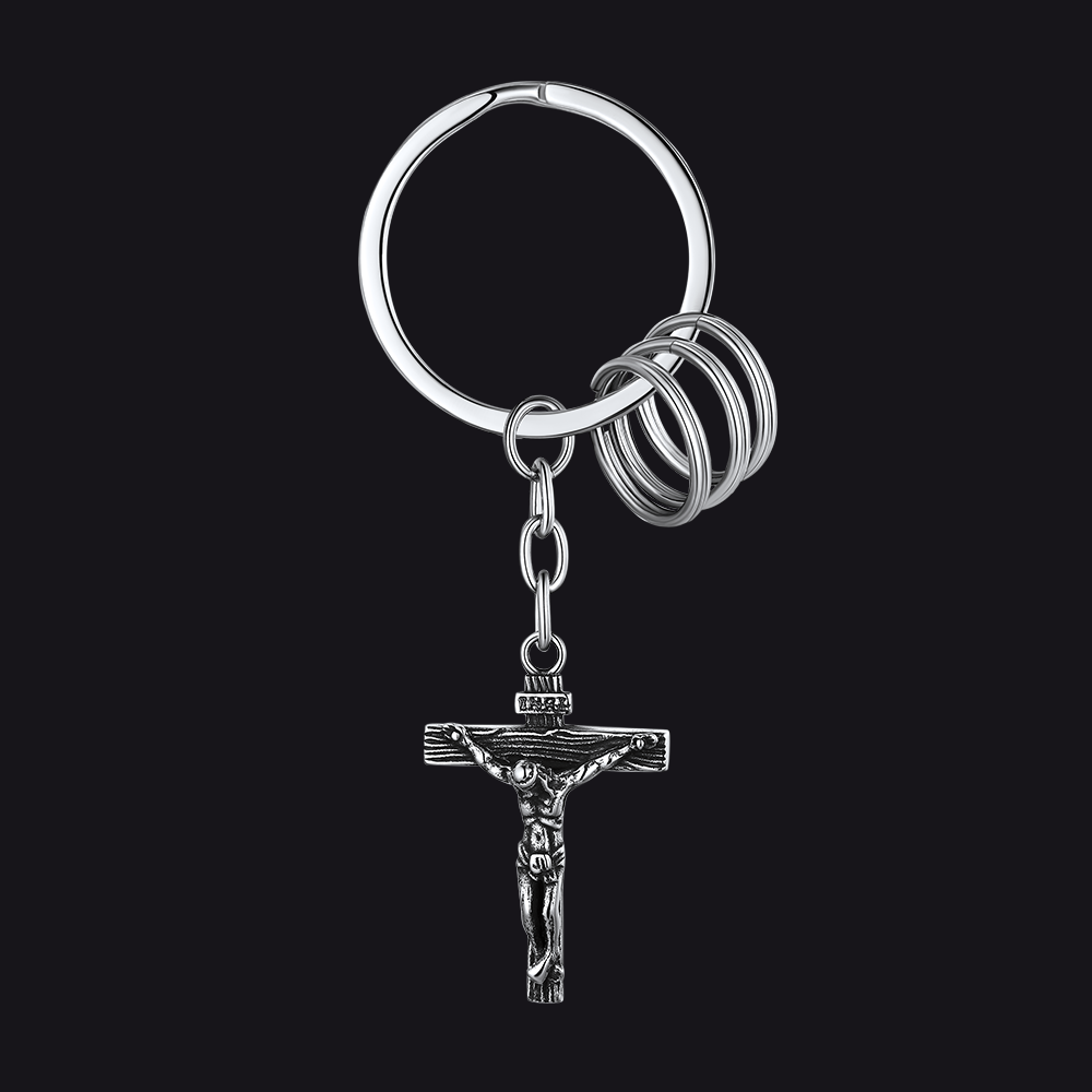 Stainless Steel Inri Jesus Cross Keychain for Men Women