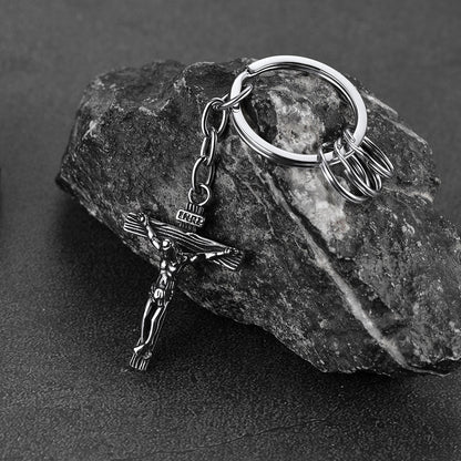 Stainless Steel Inri Jesus Cross Keychain for Men Women