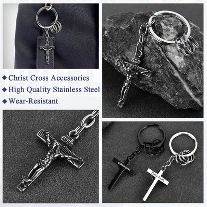 Stainless Steel Inri Jesus Cross Keychain for Men Women