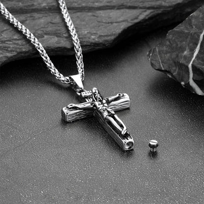 Jesus Cross Urn Cremation Pendant Necklace Memorial Jewelry