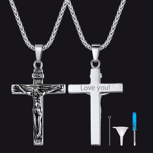 Jesus Cross Urn Cremation Pendant Necklace Memorial Jewelry