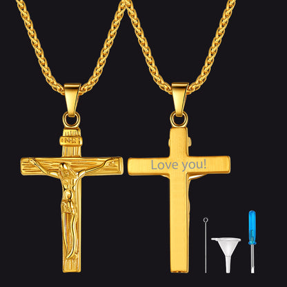 Jesus Cross Urn Cremation Pendant Necklace Memorial Jewelry