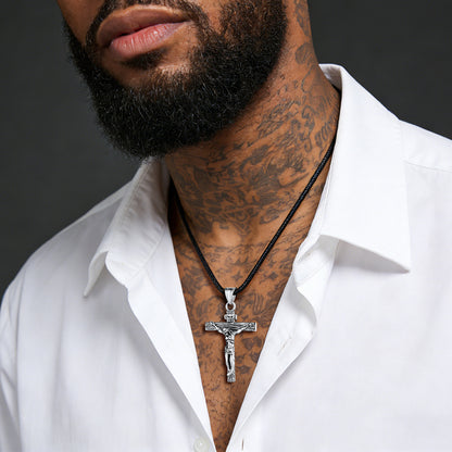 Jesus Crucifix Cross Braided Leather Necklace for Men