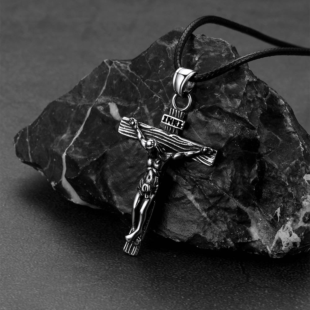  Jesus Crucifix Cross Braided Leather Necklace for Men