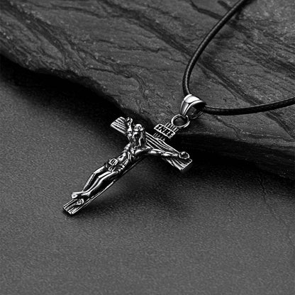  Jesus Crucifix Cross Braided Leather Necklace for Men