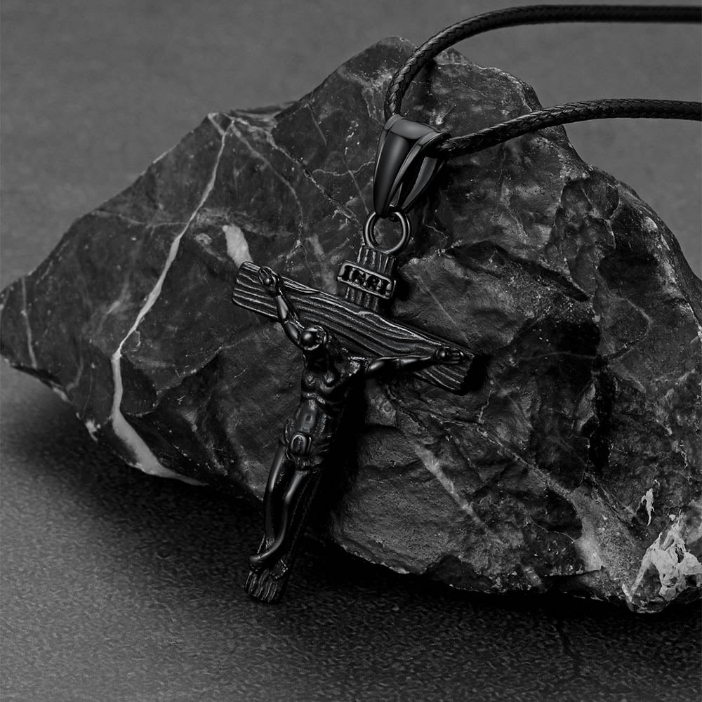  Jesus Crucifix Cross Braided Leather Necklace for Men
