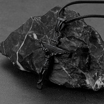  Jesus Crucifix Cross Braided Leather Necklace for Men