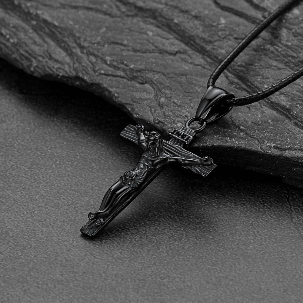  Jesus Crucifix Cross Braided Leather Necklace for Men