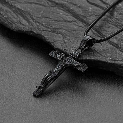  Jesus Crucifix Cross Braided Leather Necklace for Men