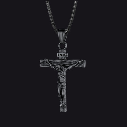 Black / 26 inches Jesus Crucifix Cross Braided Leather Necklace for Men