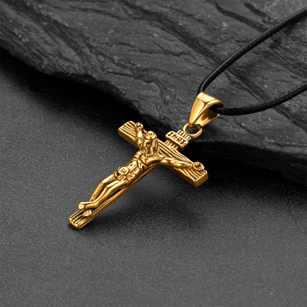  Jesus Crucifix Cross Braided Leather Necklace for Men