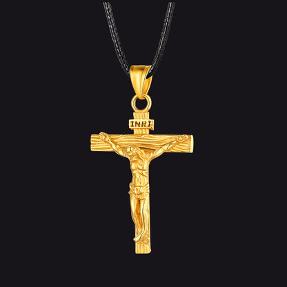 Gold / 26 inches Jesus Crucifix Cross Braided Leather Necklace for Men