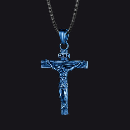 Blue / 26 inches Jesus Crucifix Cross Braided Leather Necklace for Men
