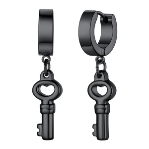 Black Key Dangle Hoop Earrings for Men