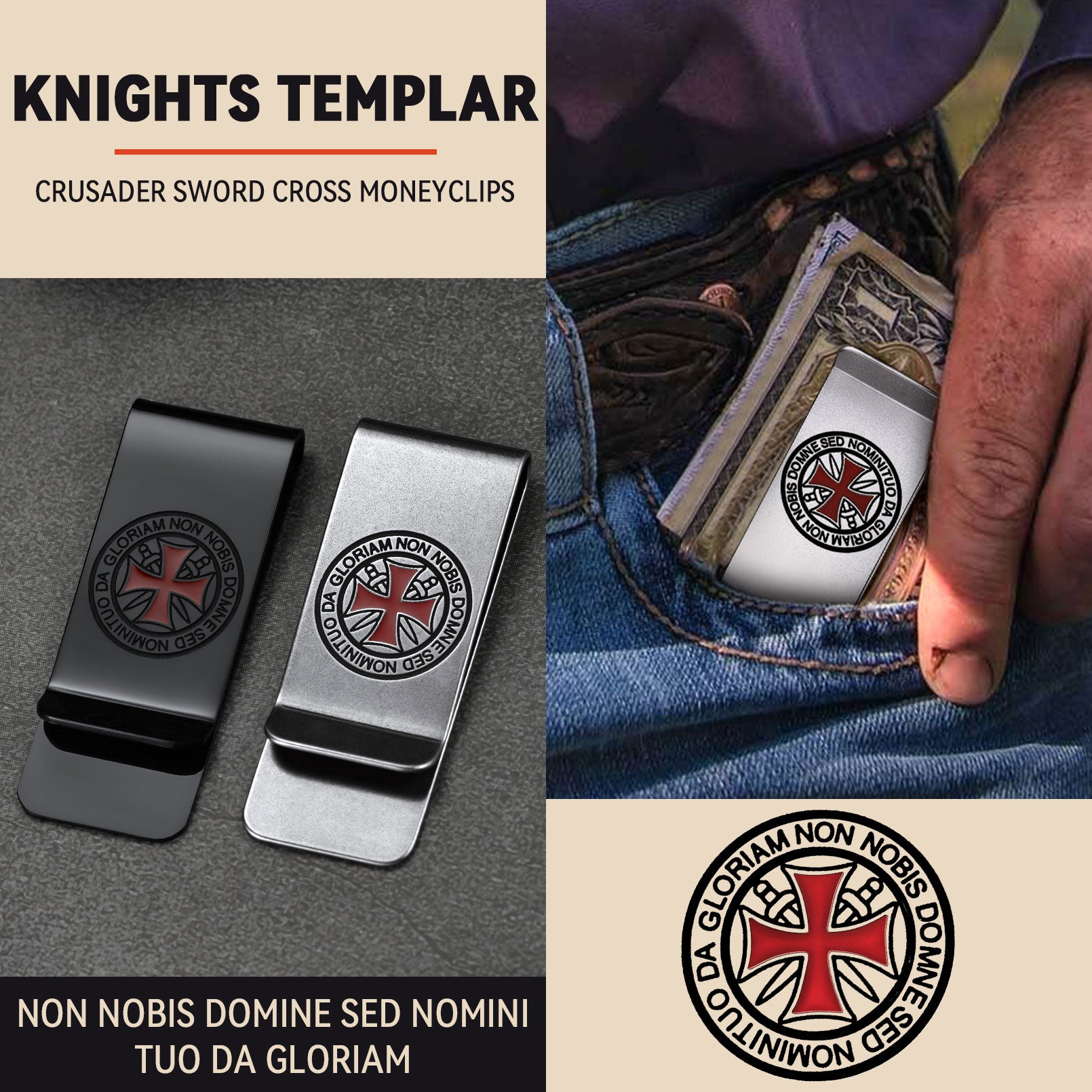 Knights Templar Cross Money Clip Classic Slim Wallets