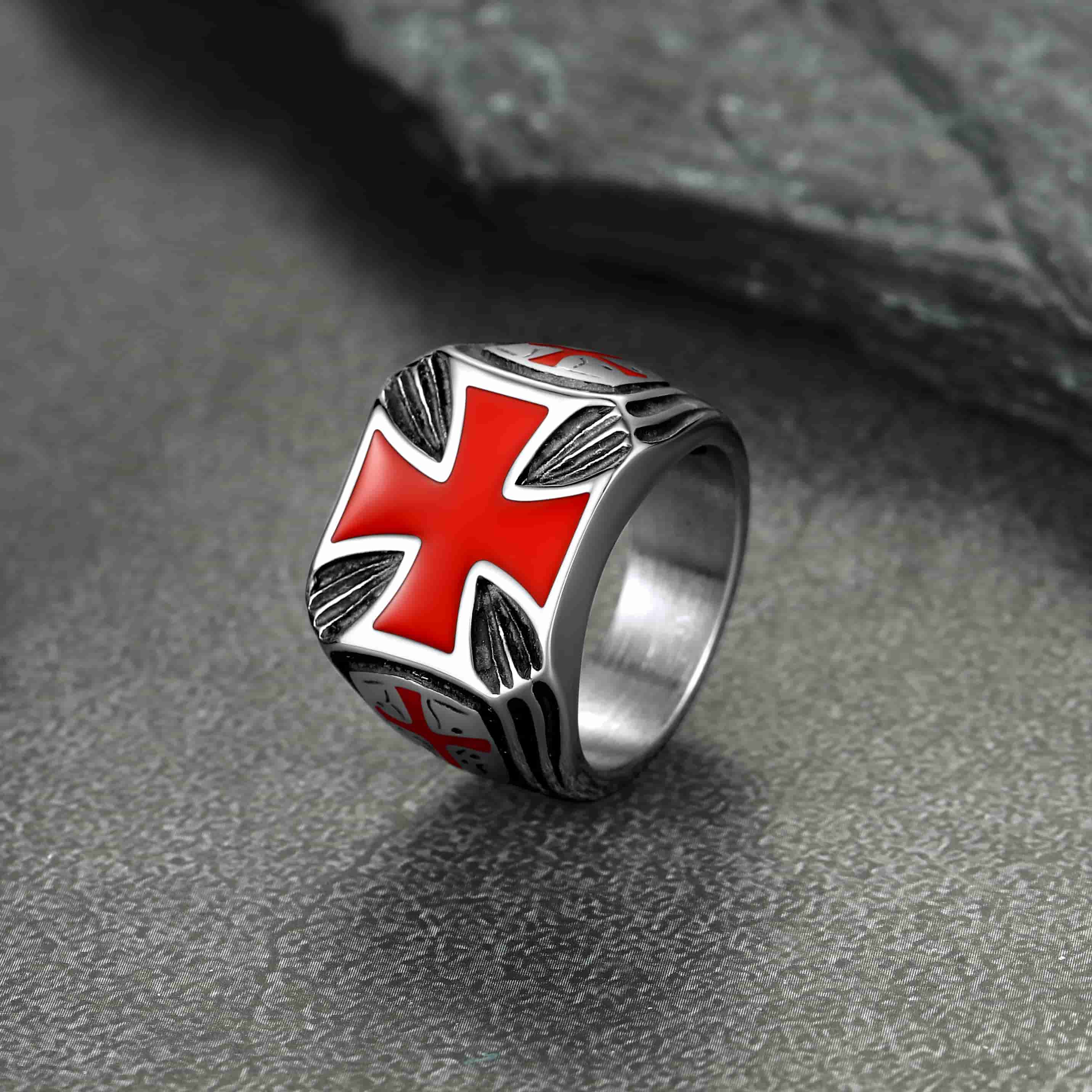 Bague Chevaliers Templiers Pour Hommes – Acier Inoxydable, Gravure Éphésiens 6:13-17 – Croix Rouge, Cadeau Homme Style Médiéval
