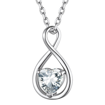 April Diamond Heart Infinity Necklace - Sparkling Sterling Silver Birthstone Jewelry