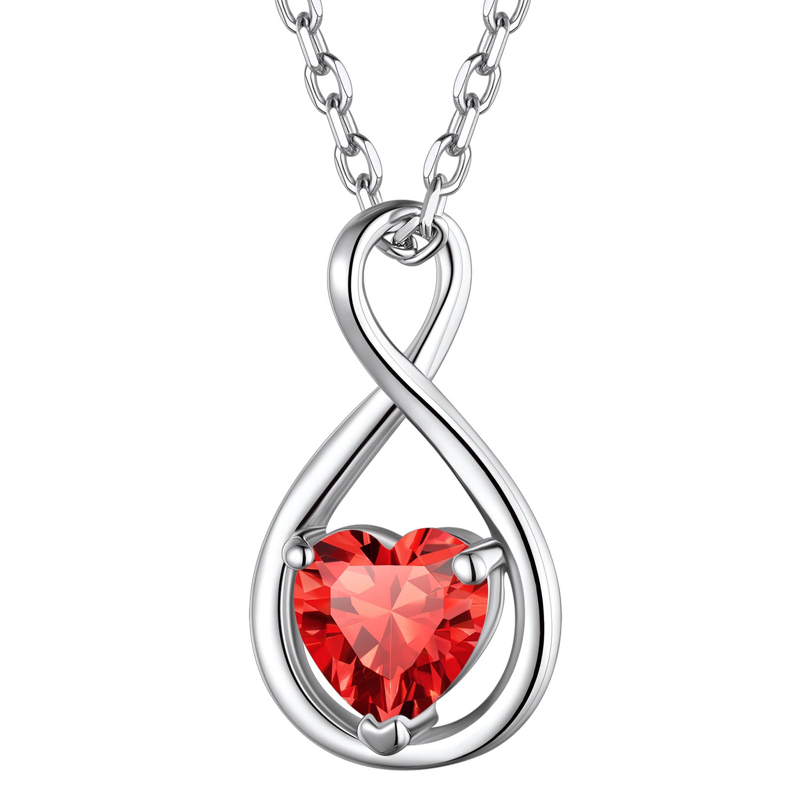 July Ruby Birthstone Infinity Necklace - Sterling Silver Heart Pendant for Her