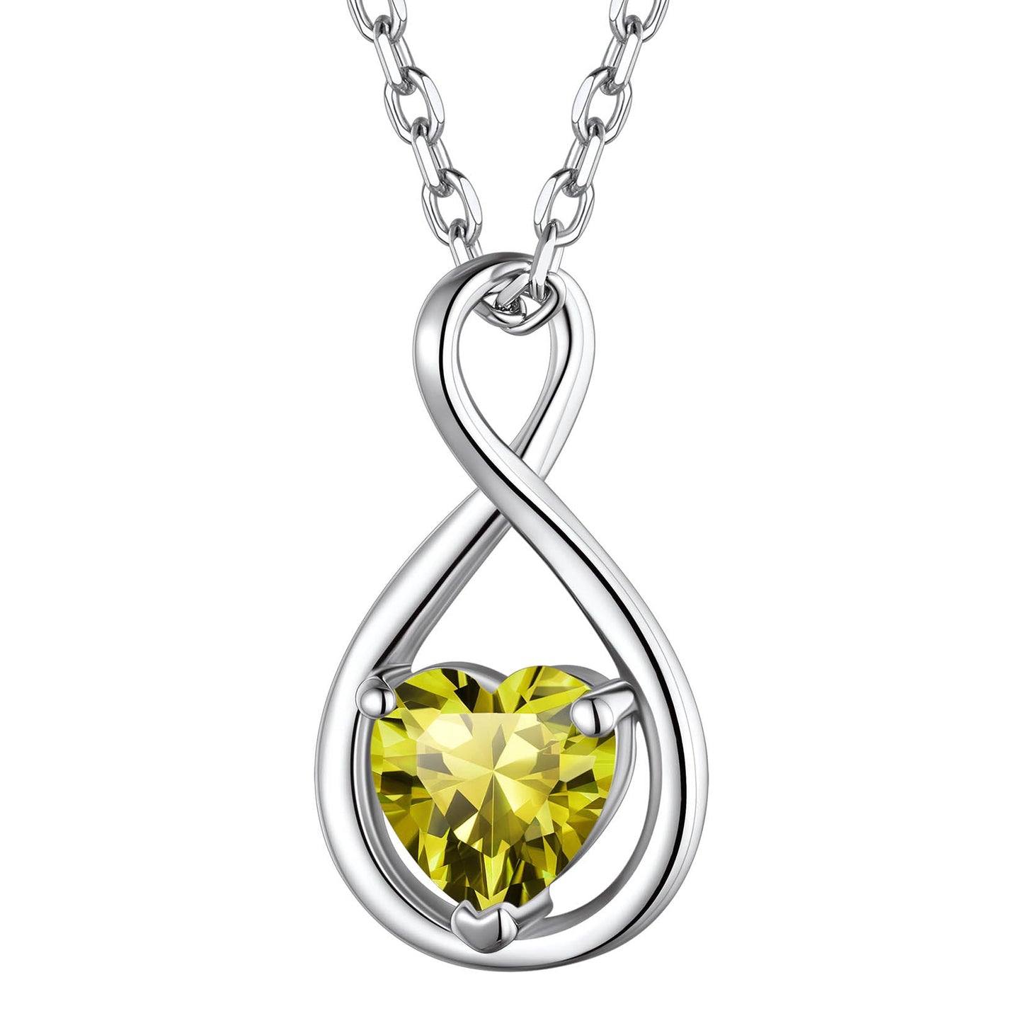 August Peridot Heart Infinity Necklace - Vibrant Green Birthstone Jewelry