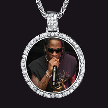 Personalized Large Picture Circle Necklace Pendant with Cubic Zirconia for Men