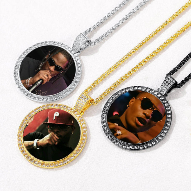 Personalized Large Picture Circle Necklace Memorial Photo Pendant for Men