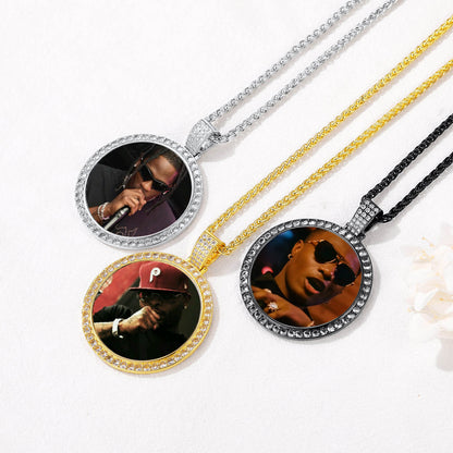 Personalized Large Picture Circle Necklace Memorial Photo Pendant for Men