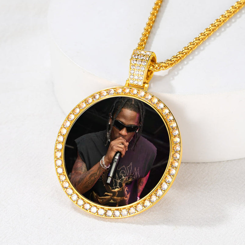Personalized Large Picture Circle Necklace Memorial Photo Pendant for Men