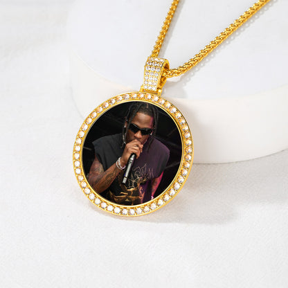 Personalized Large Picture Circle Necklace Memorial Photo Pendant for Men