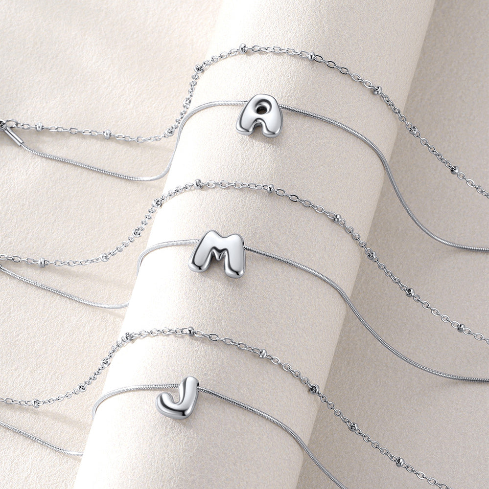 Layered Chain with Beads Bubble A-Z Letter Anklets for Women Mom Gift