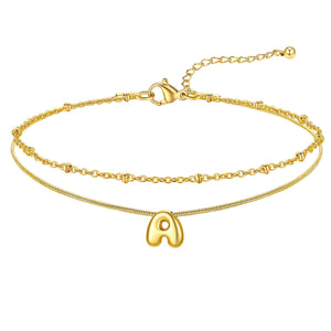 Layered Bubble Initial Anklets for Women