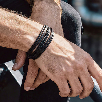 Layering Leather Braided Bracelet Gift for Men Dad Husband