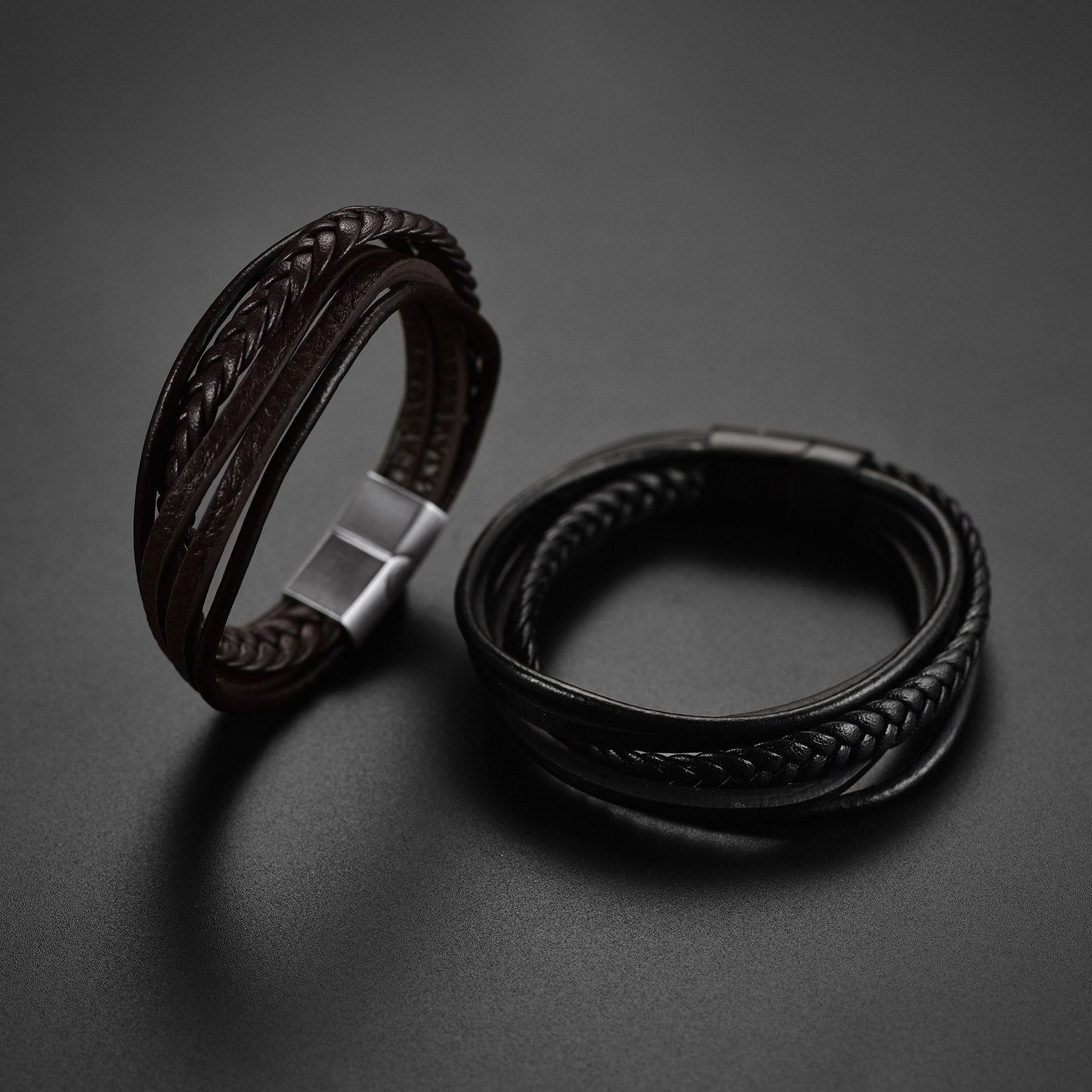 Layering Leather Braided Bracelet Gift for Men Dad- two colors