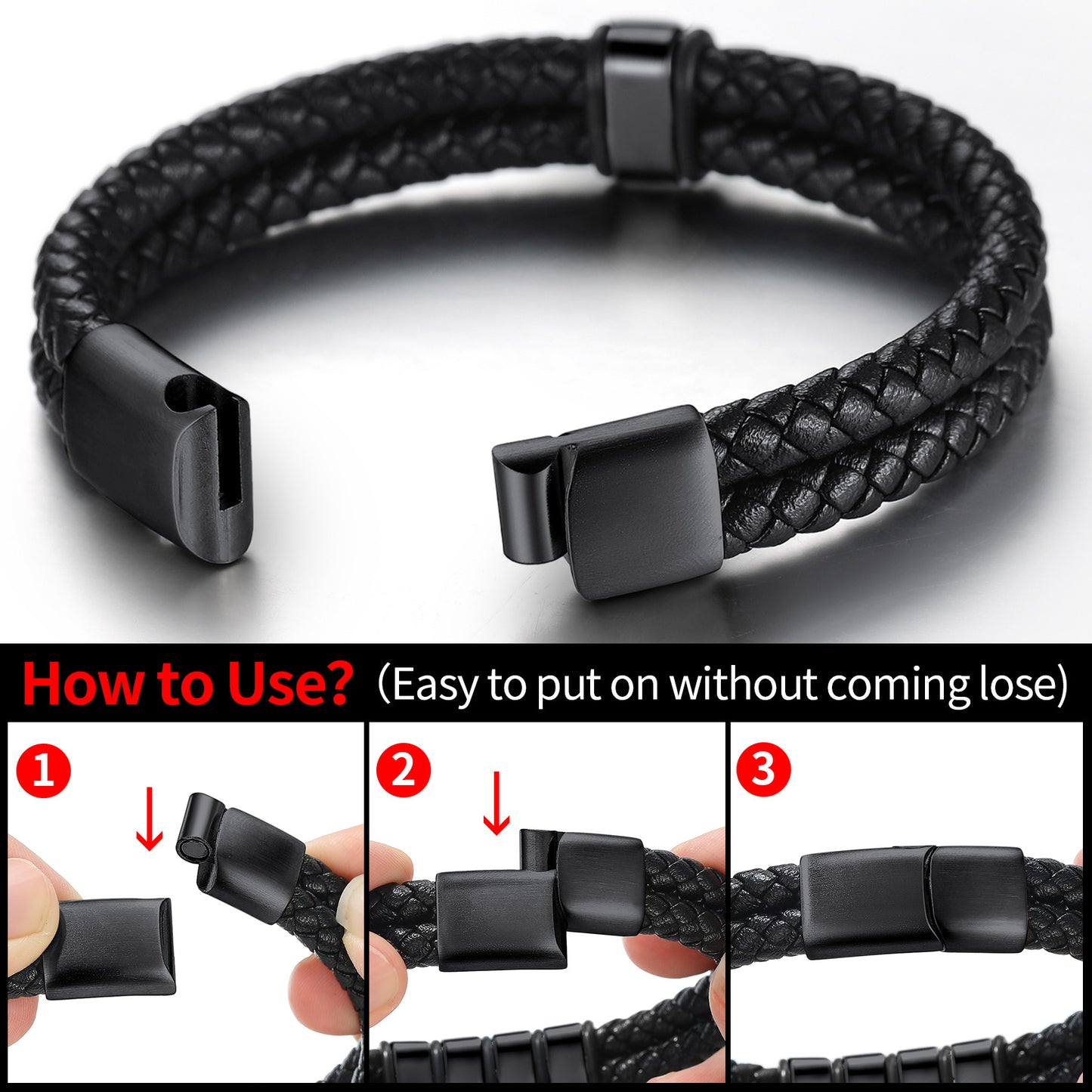 Customized Name Braided Leather Bracelet with Custom Beaded for Men Dad