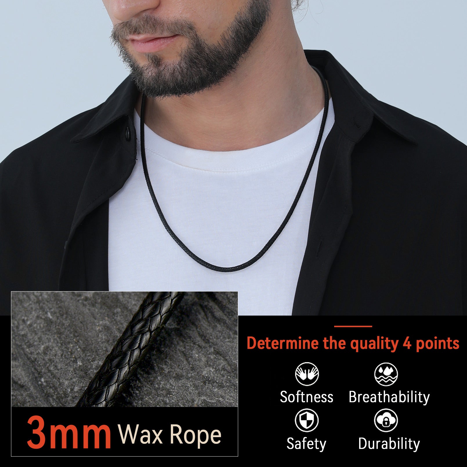 Braided Leather Cord Chain Necklace for Men 2MM/3MM