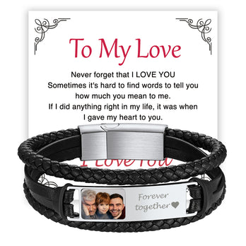 Personalized Leather Cuff Bracelet with Picture Gift for Men