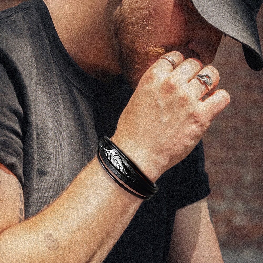 Feather Bracelet for Men Braided Leather Gift – FaithHeart Jewelry