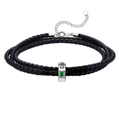Leather Braided Bracelet with 1 Birthstone Beads