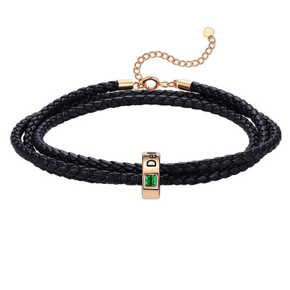 Leather Braided Bracelet with 1 Birthstone Rose Gold Beads