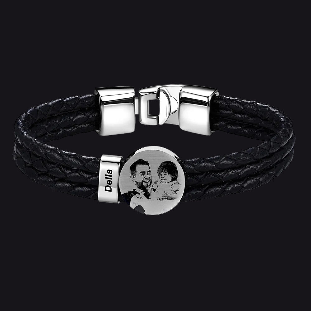 Leather Braided Photo 1 Name Bracelet
