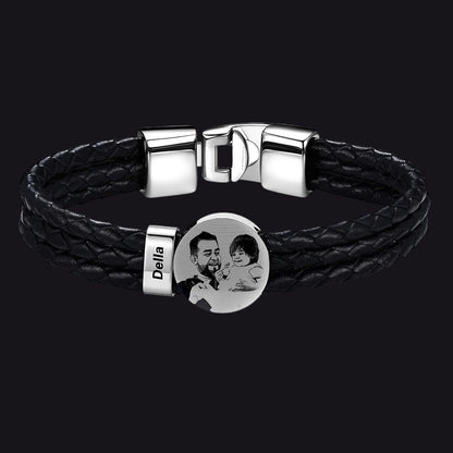 Leather Braided Photo 1 Name Bracelet