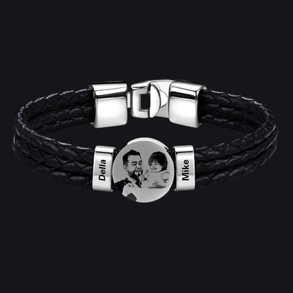 Leather Braided Photo 2 Name Bracelet