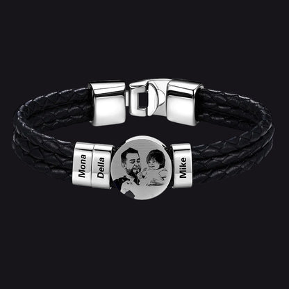 Leather Braided Photo 3 Name Bracelet