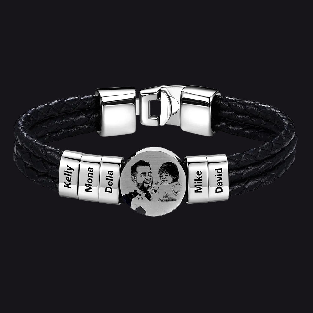 Leather Braided Photo 5 Name Bracelet