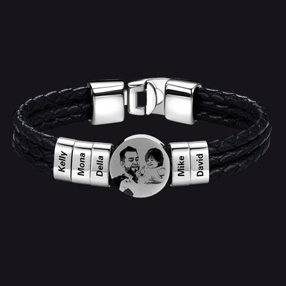 Leather Braided Photo 5 Name Bracelet